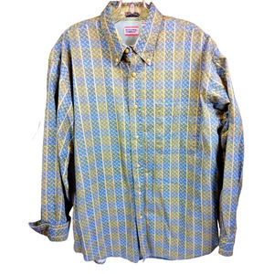 Vintage Bugle Boy Shirt Men's Large Geometric Long Sleeve Button Up 90's